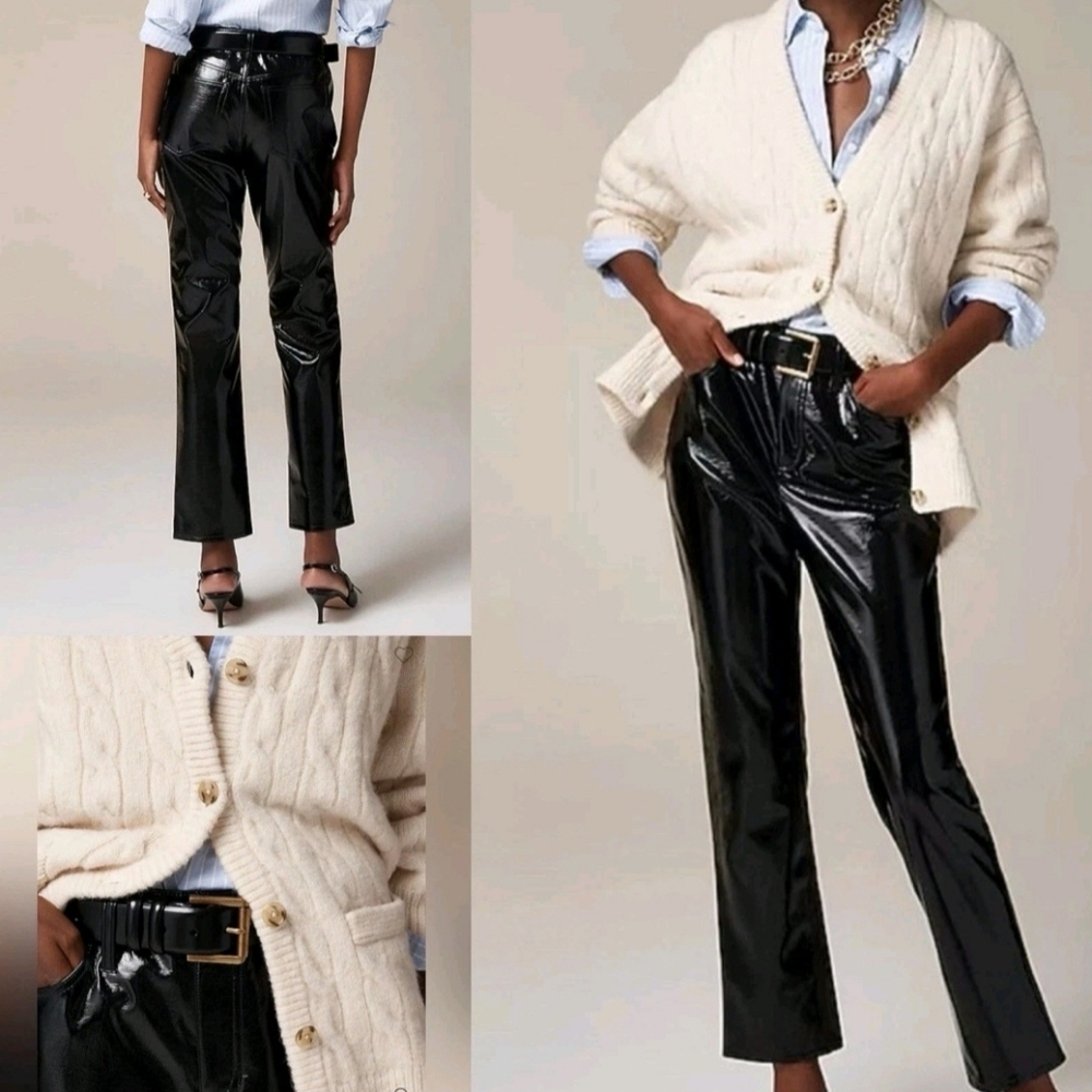 J Crew Black Classic Straight Faux Leather Pants Size 30 New!!